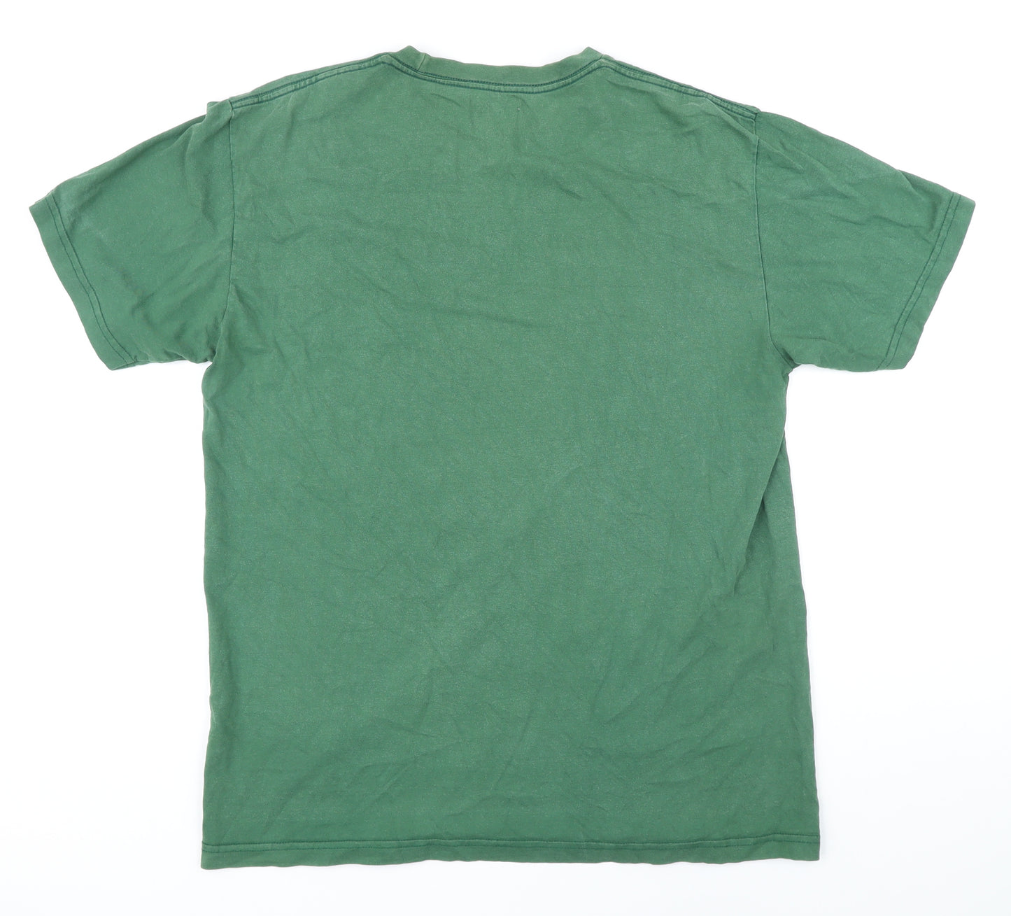 Fox Mens Green Cotton T-Shirt Size L Round Neck