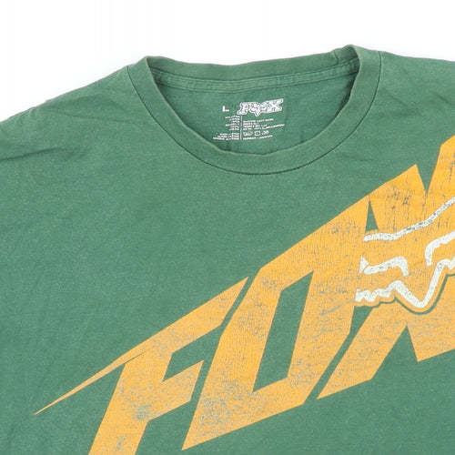 Fox Mens Green Cotton T-Shirt Size L Round Neck