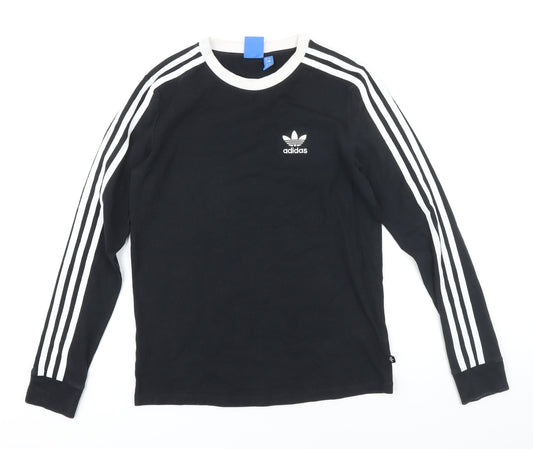 Front view of Addidas women’s black cotton basic t-shirt, size UK 8, round neck