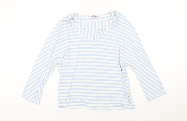 Phase Eight Womens Blue Striped Viscose Basic T-Shirt Size 18 Boat Neck