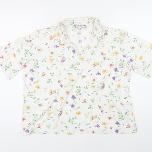 Country Collection Womens Multicoloured Floral Cotton Tunic Blouse Size M Collared