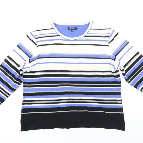Maine Womens Blue Striped Cotton Tunic T-Shirt Size 18 Scoop Neck
