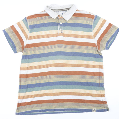 Rocha John Rocha Mens Multicoloured Striped 100% Cotton Polo Size L Collared Button