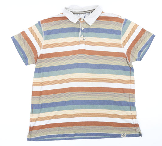 Rocha John Rocha Mens Multicoloured Striped 100% Cotton Polo Size L Collared Button