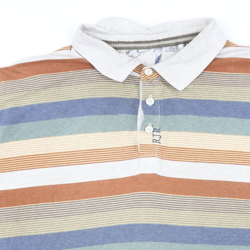 Rocha John Rocha Mens Multicoloured Striped 100% Cotton Polo Size L Collared Button