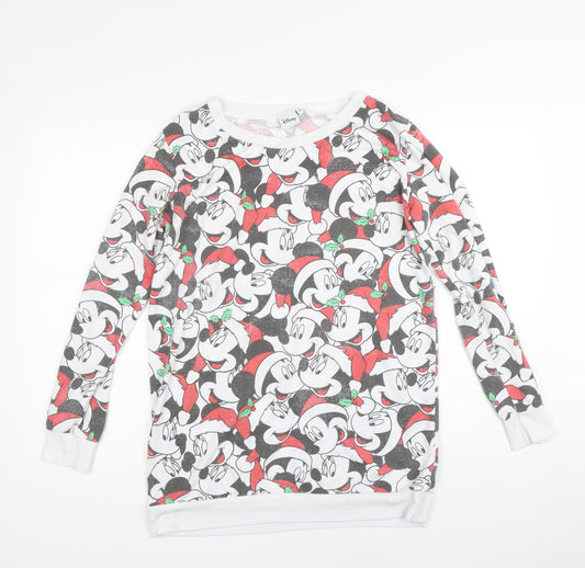 Front view of Disney women’s multicoloured geometric polyester pullover sweatshirt, size UK 12