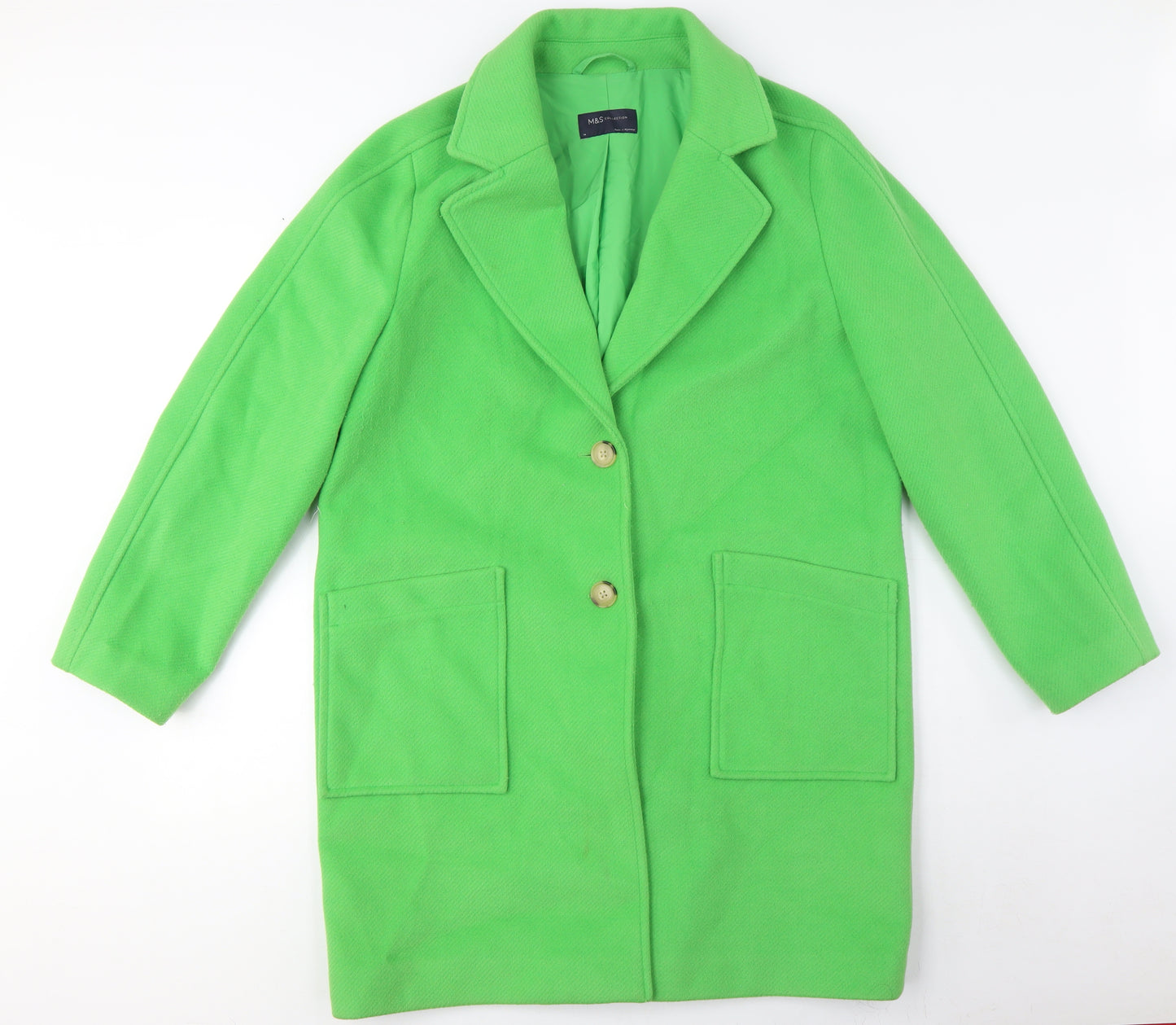 Marks and Spencer Women's Green Wool Blend Overcoat Size 12