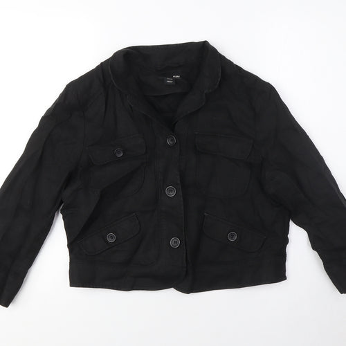 H&M Women's Black Cropped Jacket, Size UK 4, Linen