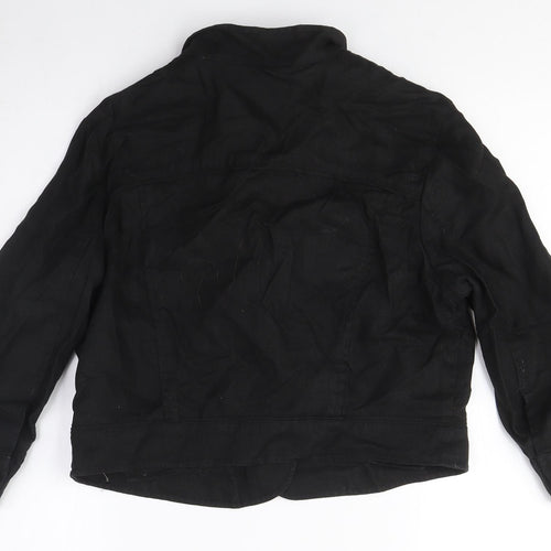 H&M Women's Black Cropped Jacket, Size UK 4, Linen