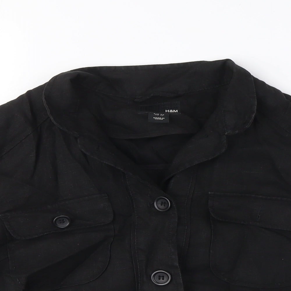 H&M Women's Black Cropped Jacket, Size UK 4, Linen