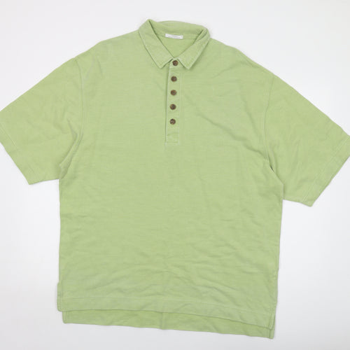 Marks and Spencer Mens Green Cotton Polo Size L Collared Pullover