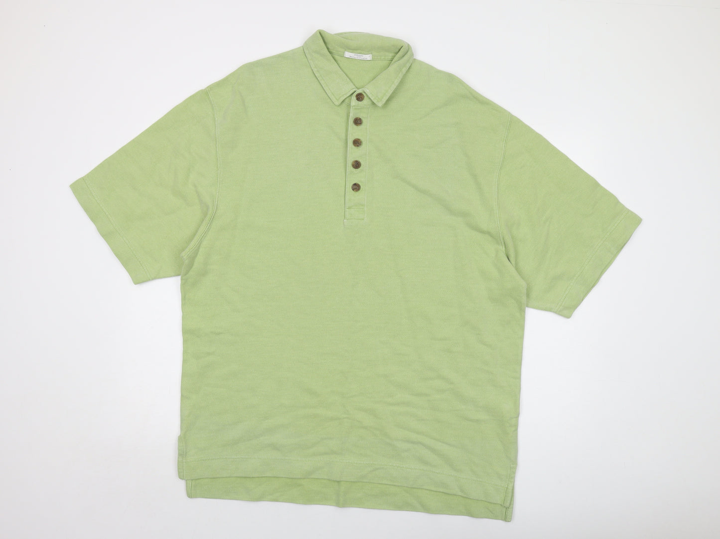 Marks and Spencer Mens Green Cotton Polo Size L Collared Pullover