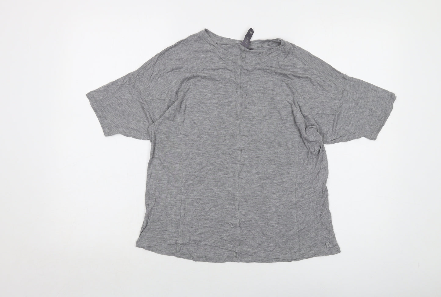 Sweaty Betty Womens Grey Viscose Basic T-Shirt Size M Crew Neck