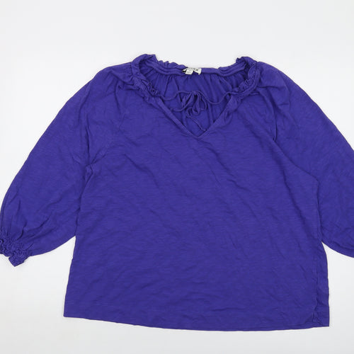 Jaeger Womens Purple Cotton Basic Blouse Size 18 V-Neck