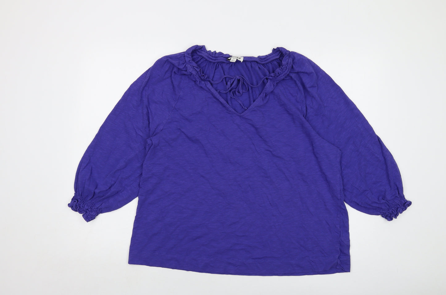 Jaeger Womens Purple Cotton Basic Blouse Size 18 V-Neck