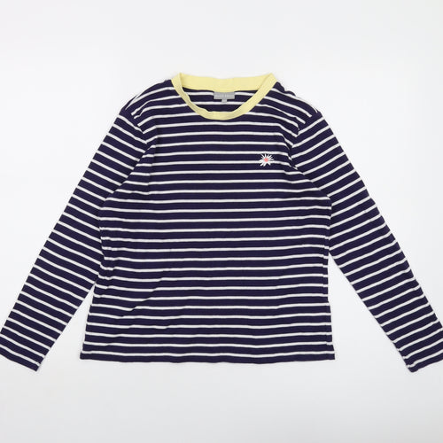 Oliver Bonas Womens Blue Striped Cotton Basic T-Shirt Size 10 Crew Neck