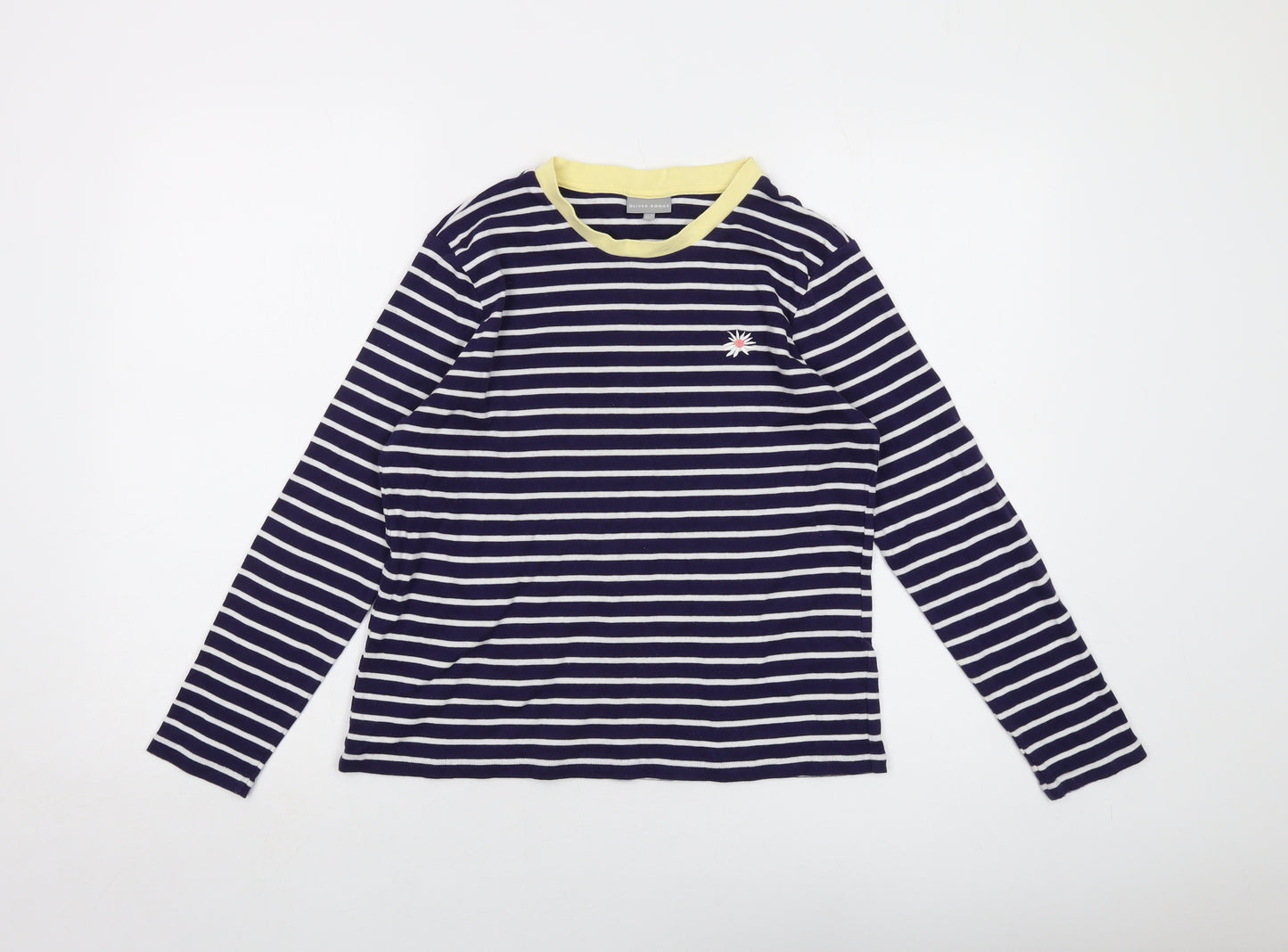 Oliver Bonas Womens Blue Striped Cotton Basic T-Shirt Size 10 Crew Neck