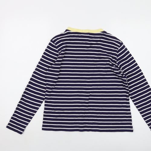 Oliver Bonas Womens Blue Striped Cotton Basic T-Shirt Size 10 Crew Neck