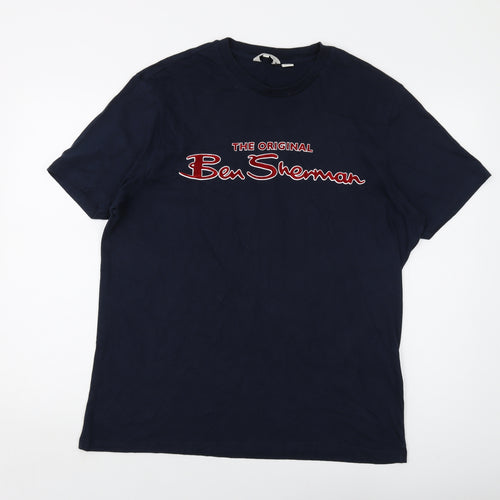 Ben Sherman Mens Blue Cotton T-Shirt Size L Crew Neck