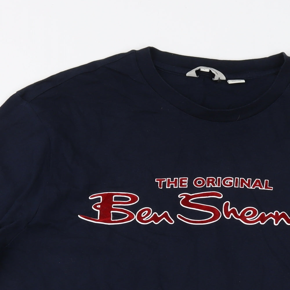 Ben Sherman Mens Blue Cotton T-Shirt Size L Crew Neck