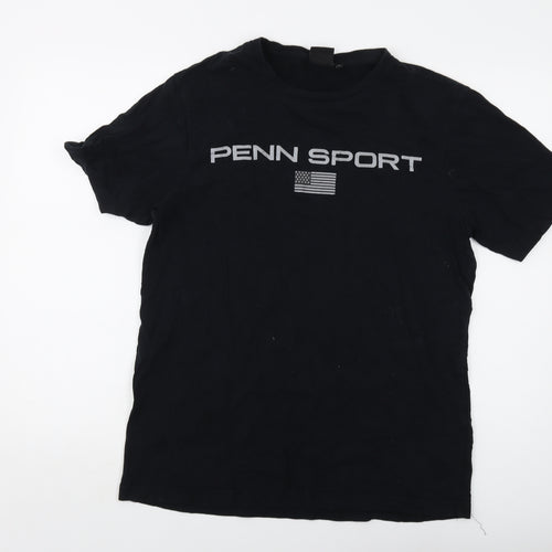 Penn Sport Mens Black Cotton T-Shirt Size M Crew Neck