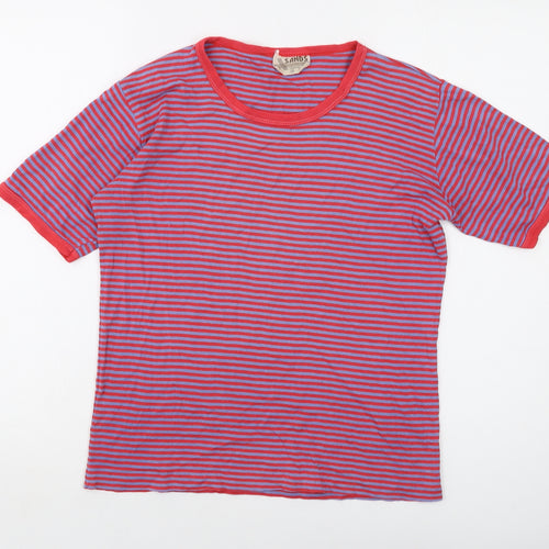 Sands Womens Red Striped Cotton Basic T-Shirt Size M Crew Neck
