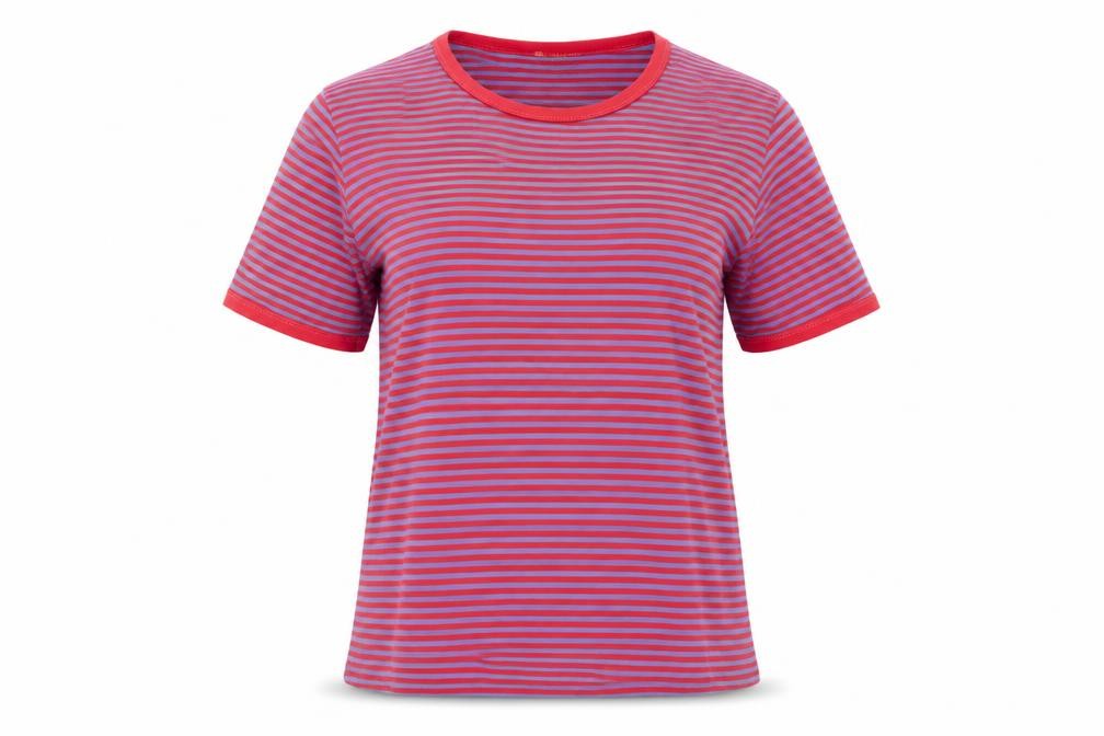 Front view of Sands women’s red striped cotton basic t-shirt, size M, crew neck