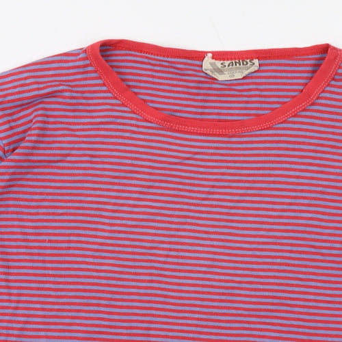 Sands Womens Red Striped Cotton Basic T-Shirt Size M Crew Neck