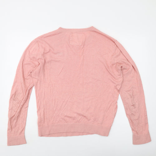 Hollister Mens Pink V-Neck Cotton Pullover Jumper Size M Long Sleeve