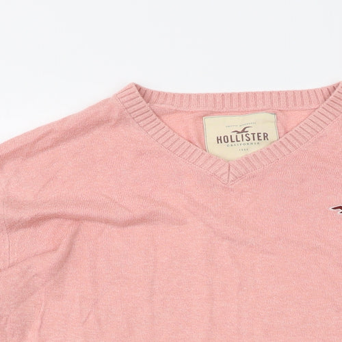 Hollister Mens Pink V-Neck Cotton Pullover Jumper Size M Long Sleeve