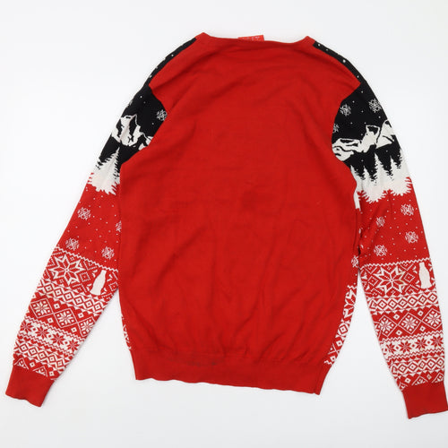 Coca-Cola Mens Red Round Neck Geometric Cotton Pullover Jumper Size M Long Sleeve - Christmas Jumper