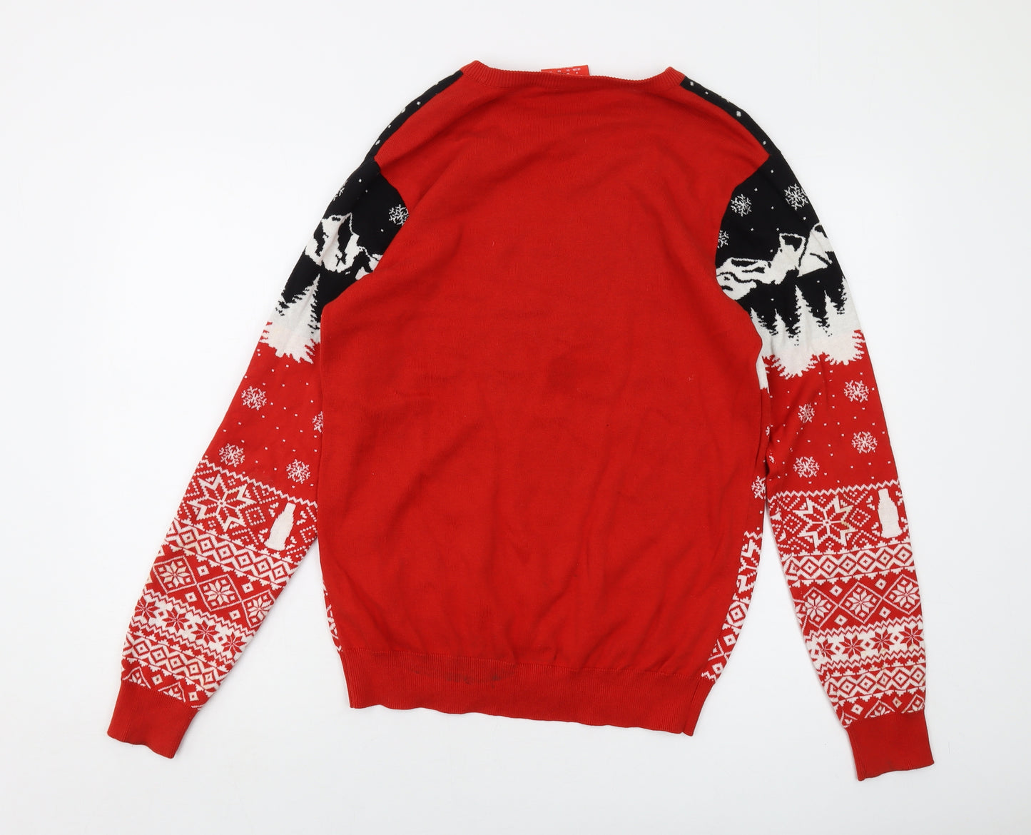 Coca-Cola Mens Red Round Neck Geometric Cotton Pullover Jumper Size M Long Sleeve - Christmas Jumper