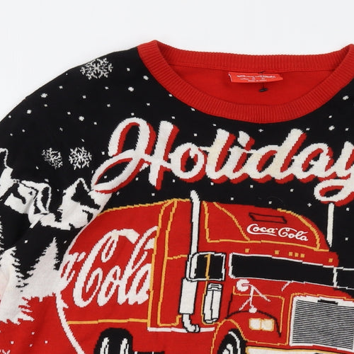 Coca-Cola Mens Red Round Neck Geometric Cotton Pullover Jumper Size M Long Sleeve - Christmas Jumper