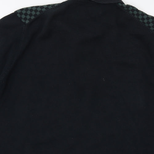 Ben Sherman Mens Green Collared Check Cotton Pullover Jumper Size M Short Sleeve