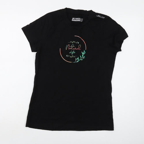 Joluvi Womens Black Cotton Basic T-Shirt Size M Crew Neck