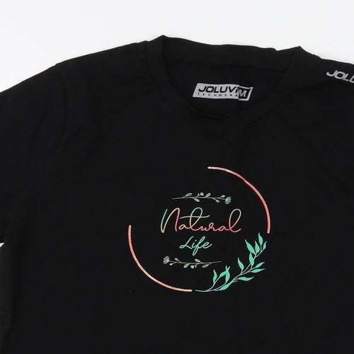 Joluvi Womens Black Cotton Basic T-Shirt Size M Crew Neck