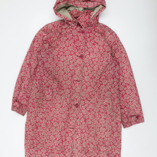 Tin Cloth Womens Pink Floral Overcoat Coat Size 14 Button