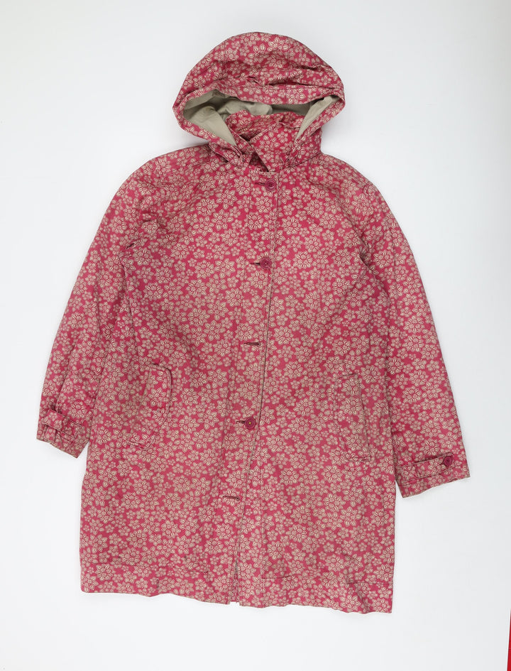 Tin Cloth Womens Pink Floral Overcoat Coat Size 14 Button