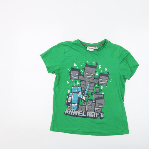 Minecraft Boys Green Cotton Basic T-Shirt Size 11-12 Years Crew Neck Pullover