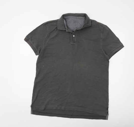 Gap Mens Grey Cotton Polo Size L Collared Button