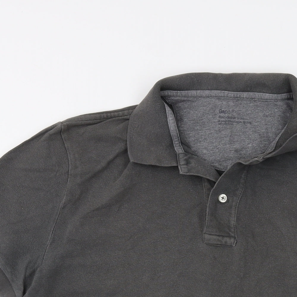 Gap Mens Grey Cotton Polo Size L Collared Button