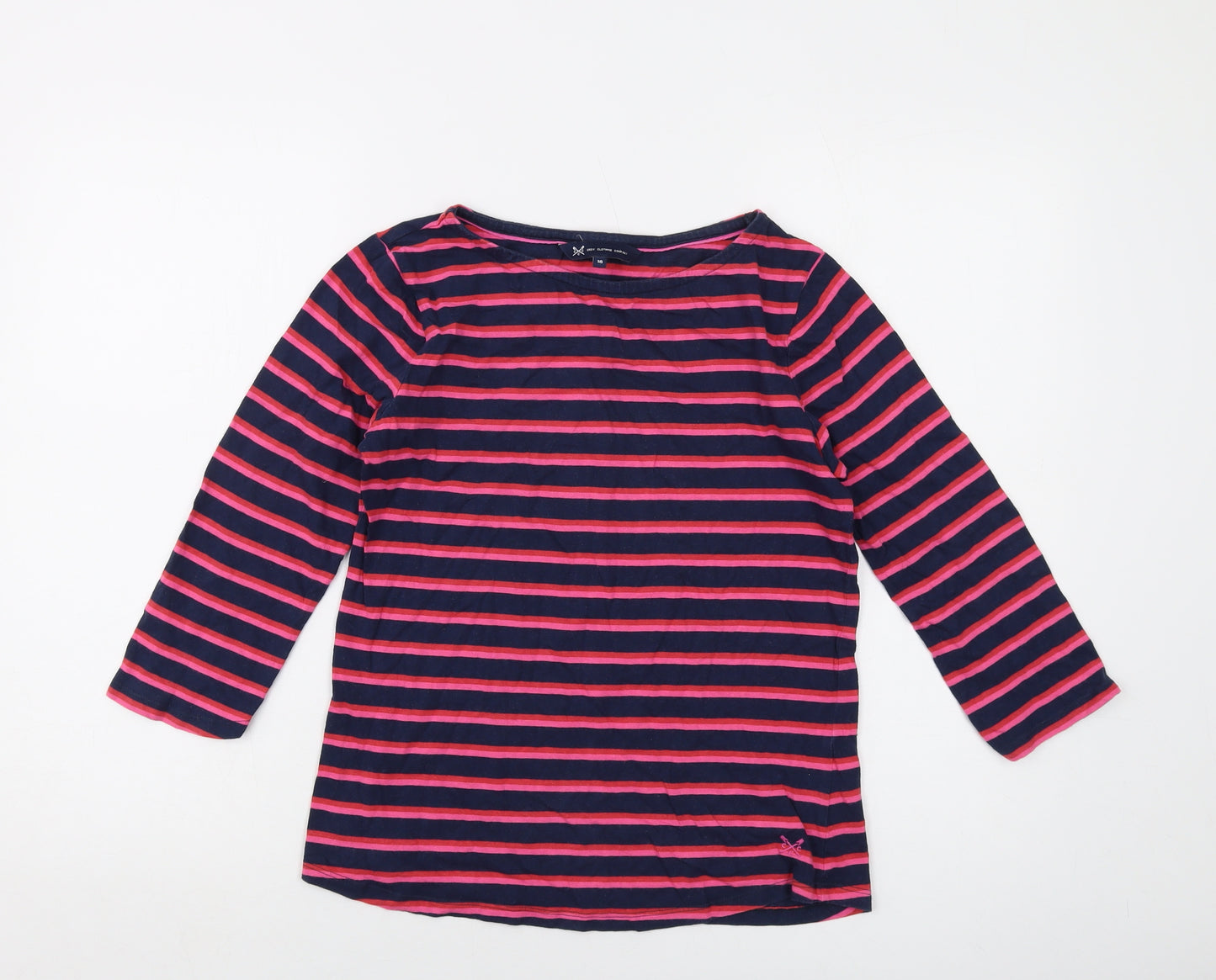 Crew Clothing Womens Multicoloured Striped Cotton Basic T-Shirt Size 10 Round Neck