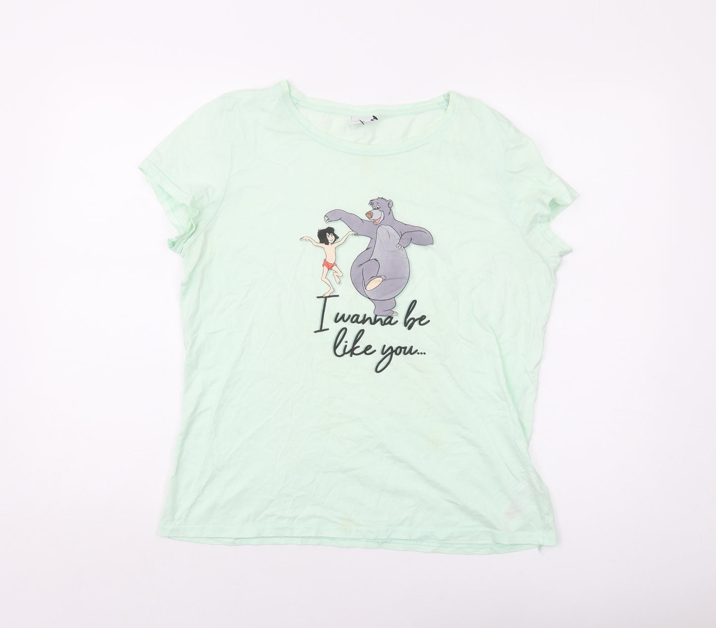 Disney Womens Green Cotton Basic T-Shirt Size 12 Crew Neck