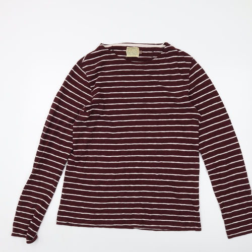 John Lewis Womens Red Striped Cotton Basic T-Shirt Size L Round Neck - Vintage