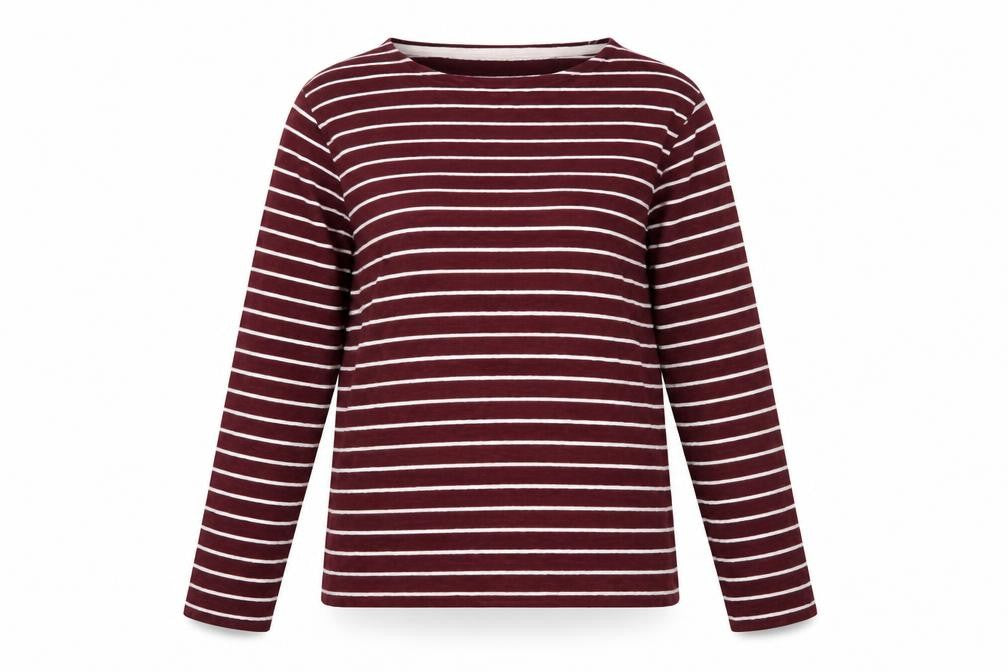 John Lewis Womens Red Striped Cotton Basic T-Shirt Size L Round Neck - Vintage