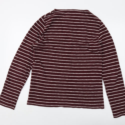 John Lewis Womens Red Striped Cotton Basic T-Shirt Size L Round Neck - Vintage