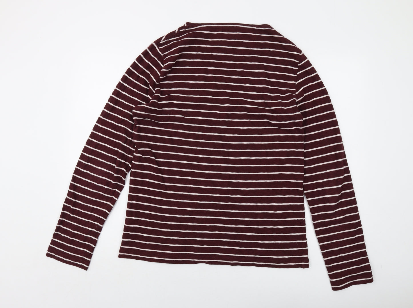 John Lewis Womens Red Striped Cotton Basic T-Shirt Size L Round Neck - Vintage
