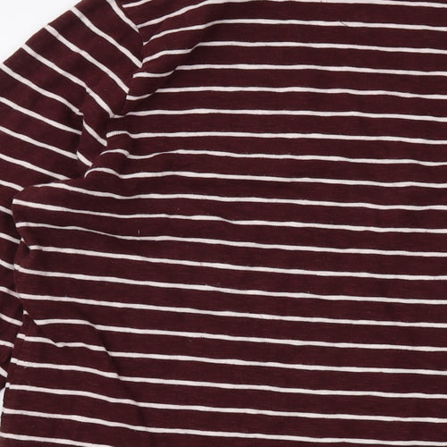 John Lewis Womens Red Striped Cotton Basic T-Shirt Size L Round Neck - Vintage