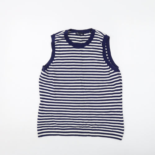 Gap Womens Blue Striped Cotton Basic Tank Size L Crew Neck