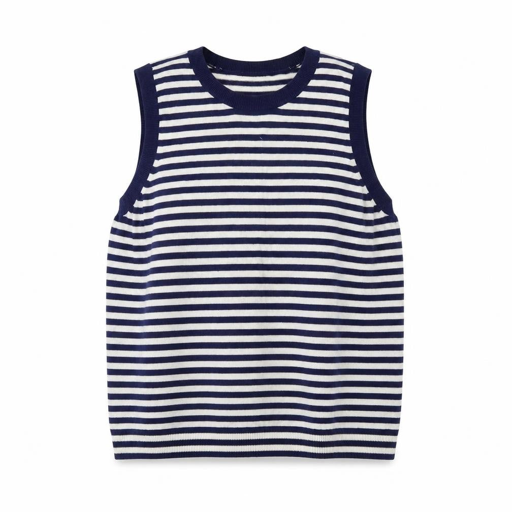 Gap Womens Blue Striped Cotton Basic Tank Size L Crew Neck